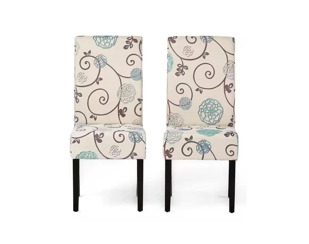 Slickblue Set of 2 Floral Fabric Dining Chair with Wood Legs