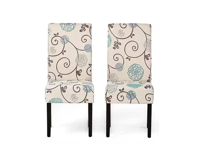 Slickblue Set of 2 Floral Fabric Dining Chair with Wood Legs