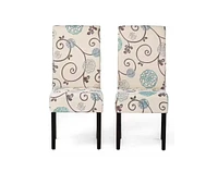 Slickblue Set of 2 Floral Fabric Dining Chair with Wood Legs