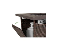 Slickblue Resin Wicker Lp Gas Fire Pit with Faux Wood Tabletop and Cover for Outdoor Living