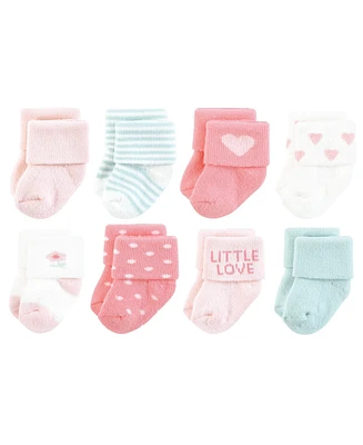 Hudson Baby Girls Cotton Rich Newborn and Terry Socks Love, 0-6 Months