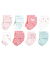 Hudson Baby Girls Cotton Rich Newborn and Terry Socks Love, 0-6 Months