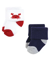 Hudson Baby Boys Cotton Rich Newborn and Terry Socks, Sea Characters, 0-6 Months