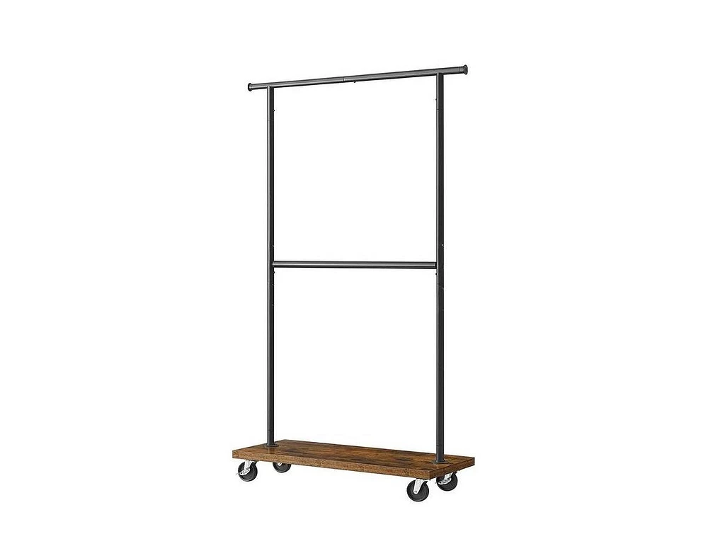 Slickblue Industrial Style Clothing Garment Rack with Double Hanging Bars on Wheels Durable and Stylish