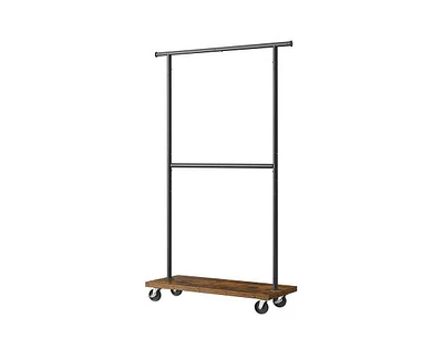 Slickblue Industrial Style Clothing Garment Rack with Double Hanging Bars on Wheels Durable and Stylish