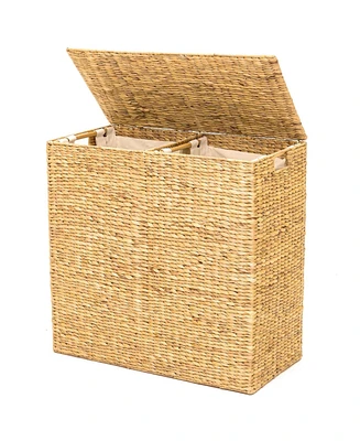 Slickblue 2-Bin Handwoven Laundry Hamper for Stylish and Efficient Laundry Sorting and Storage