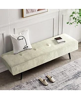 Slickblue Mid-Century Corduroy Upholstered End of Bed Bench with Wooden Legs for Stylish Bedroom Seating