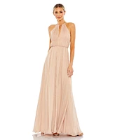 Women's Chain Trim Keyhole Halter Neck A Line Gown