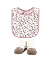 Hudson Baby Infant Girl Cotton Bib and Sock Set, Fawn Cutie, One Size