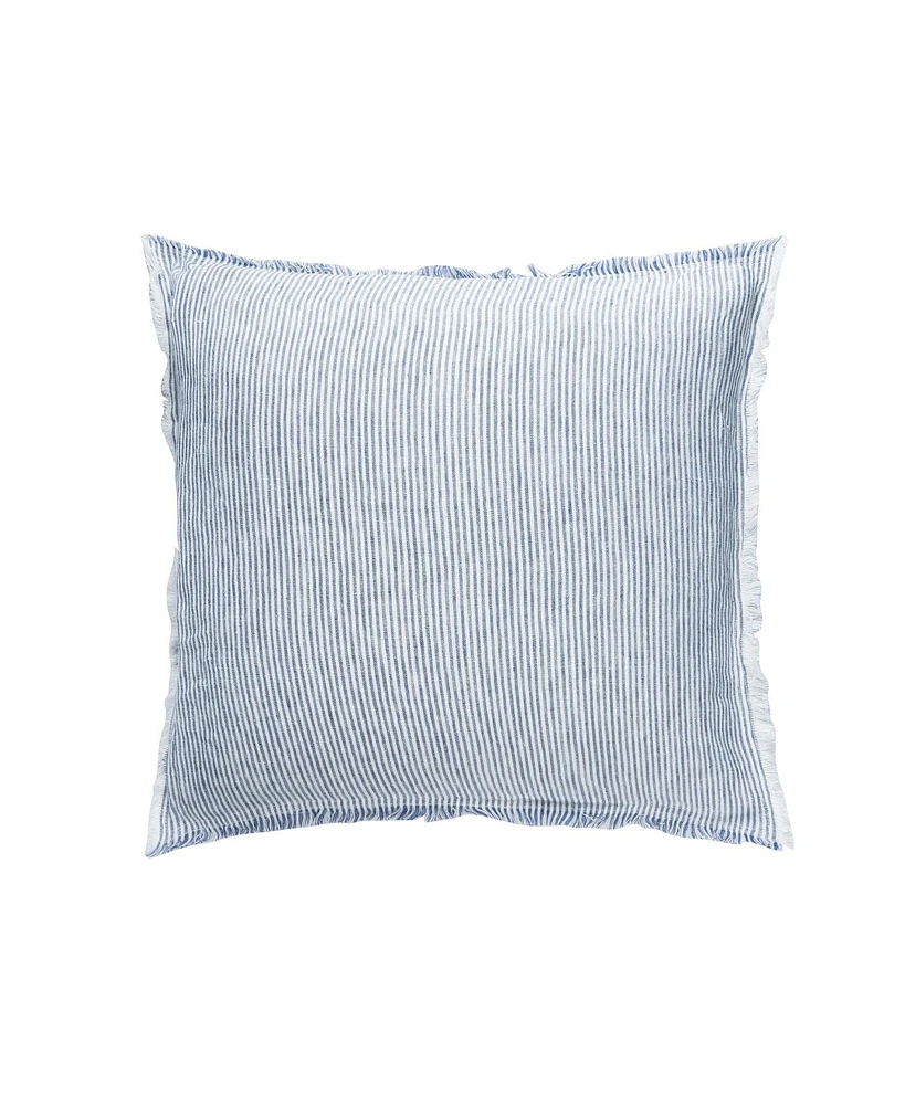 Anaya Home Blue Pinstripe Fringe Linen Pillow