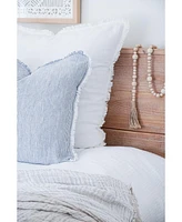 Anaya Home Blue Pinstripe Fringe Linen Pillow