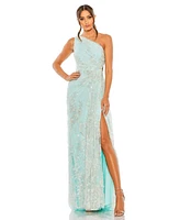 Mac Duggal Women's One Shoulder Side Cut Embellished Gown