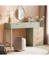 Tribesigns Makeup Vanity Desk with 5 Drawers, Modern Vanity Desk with Storage, Small Wood Dressing Table for Bedroom, Narrow Space (Without Mirror)