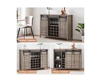 gaomon Wine Bar Cabinet,47" Farmhouse Coffee Bar Cabinet with Sliding Barn Door, Buffet Sideboard Cabinet with 16 Bottle Wine Rack for Dining