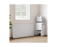 gaomon Folding Table, Portable Folding Card Rectangle Table with Sturdy Metal Frame, Pu Leather Upholstered Foldable Table, for Dining Room