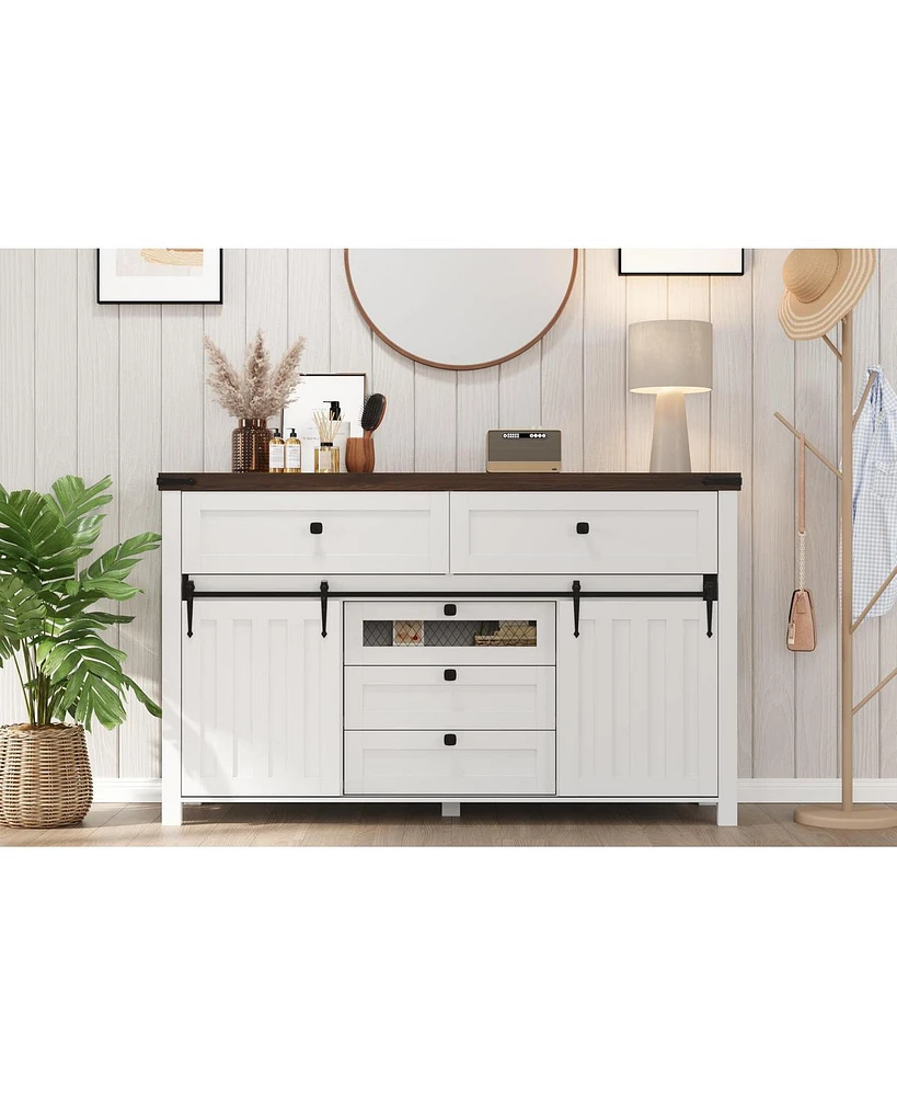 gaomon Farmhouse Buffet Cabinet, Sideboard Storage Cabinet with 5 Drawers and Sliding Barn Doors