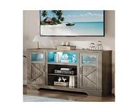 gaomon Farmhouse Tv Stand with Led Lights, Entertainment Center for 65/60/55 Inches Televisions, Tv Console with Storage Cabinets and Open Shelves