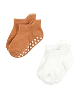 Touched by Nature Baby Boys Unisex Organic Cotton Socks with Non-Skid Gripper for Fall Resistance, Beige Neutral