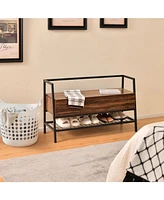 Gouun 3-in-1 Shoe Storage Bench with Lift Top, Metal Frame, and Shoe Rack