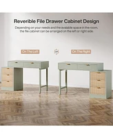 Tribesigns Computer Desk with 5 Drawers, Reversible Small Writing Desk with Storage, Modern Wooden Study Table Office Workstation for Home Office, Sma