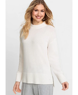 Olsen Women's Cashmere Merino Long Sleeve Solid Mock Neck Sweater