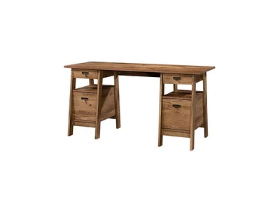 Slickblue Farmhouse Rustic Executive Desk with Filing Cabinet Storage and Spacious Work Surface