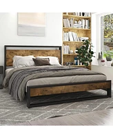 Slickblue Modern Farmhouse Platform Bed Frame with Wood Panel Headboard Footboard