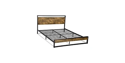 Slickblue Modern Farmhouse Platform Bed Frame with Wood Panel Headboard Footboard