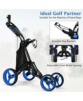 Gymax 4 Wheels Foldable Golf Push Pull Cart Trolley w/ Brake Waterproof Bag