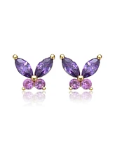 GiGiGirl 14K Gold Plated with Purple & Pink Cubic Zirconia Butterfly Earrings