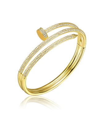 Rachel Glauber 14k Gold Plated with Clear Cubic Zirconia Bangle Bracelet