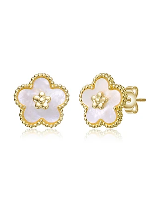 GiGiGirl Charming Kids 14k Gold Plated Mother of Pearl Flower Earrings