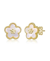 GiGiGirl Charming Kids 14k Gold Plated Mother of Pearl Flower Earrings