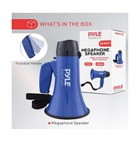 Pyle 20-Watt Mini Megaphone Speaker with Siren, Adjustable Volume, Portable, Battery Operated, Blue Bullhorn