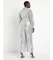 Eloquii Plus Sequin Jumpsuit With Collar