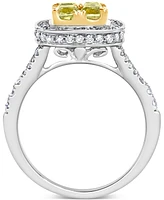 Yellow Diamond & White Diamond Halo Cluster Ring (1-5/8 ct. t.w.) in 14k White & Yellow Gold