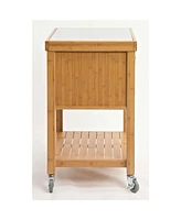 Slickblue Stainless Steel Top Wicker Wood Kitchen Cart with Casters