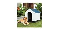 Slickblue Medium size Dog House Outdoor White Blue Plastic with Elevated Floor