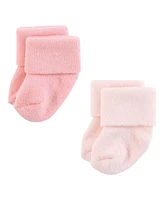 Hudson Baby Girls Cotton Rich Newborn and Terry Socks, Pink Sage Rose, 0-6 Months