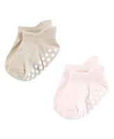 Hudson Baby Girls Non-Skid No-Show Socks, Mauve Neutral, 12-24 Months