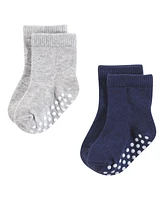 Hudson Baby Boys Cotton Rich Newborn and Terry Socks, Blue Gray Basic, 12-24 Months