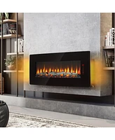 Mondawe 48 Inch Curved Front Wall Mounted Electric Fireplace With Remote Multi Color Flame&Emberbed