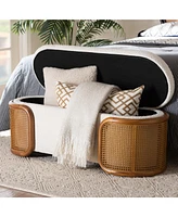 Baxton Studio Basira Japandi Cream Boucle Fabric Storage Bench with Woven Rattan