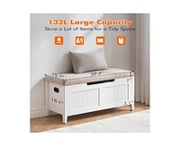 gaomon Storage Chest, Storage Trunk with Cushion Seat, 2 Safety Hinges, Storage Bench, Wooden Storage Organizer, Shoe Bench for Entryway, Bedroom