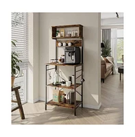 Slickblue Industrial Modern Kitchen Baker's Rack with Metal and Wood Shelves and Microwave Stand