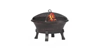 Slickblue 26-inch Outdoor Cast Iron Fire Pit with Mesh Cover and Poker