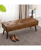 Slickblue Mid-Century End of Bed Bench with Upholstered Seat and Solid Wood Legs for Stylish Bedroom Seating