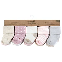 Touched by Nature Baby Girls Organic Cotton Socks, Soft Pink Dot Stripe
