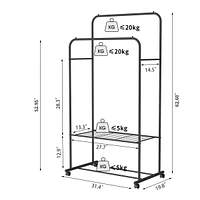 Unho Double Rail Clothes Stand: Garment Rack on Wheels with Storage Shelves