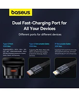 Baseus Enjoyment Pro Car Charger C + Retractable C & iP Cable 60W Cluster Black